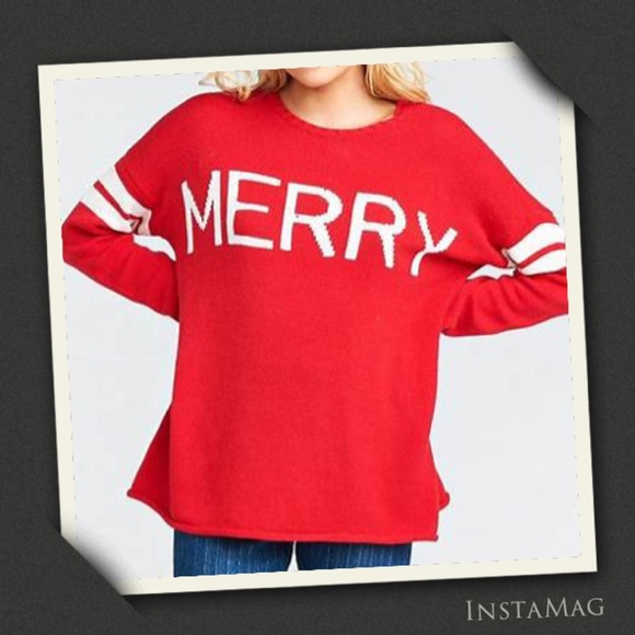 SHOW ME YOUR MUMU Varsity MERRY Sweater - Picture 1 of 12